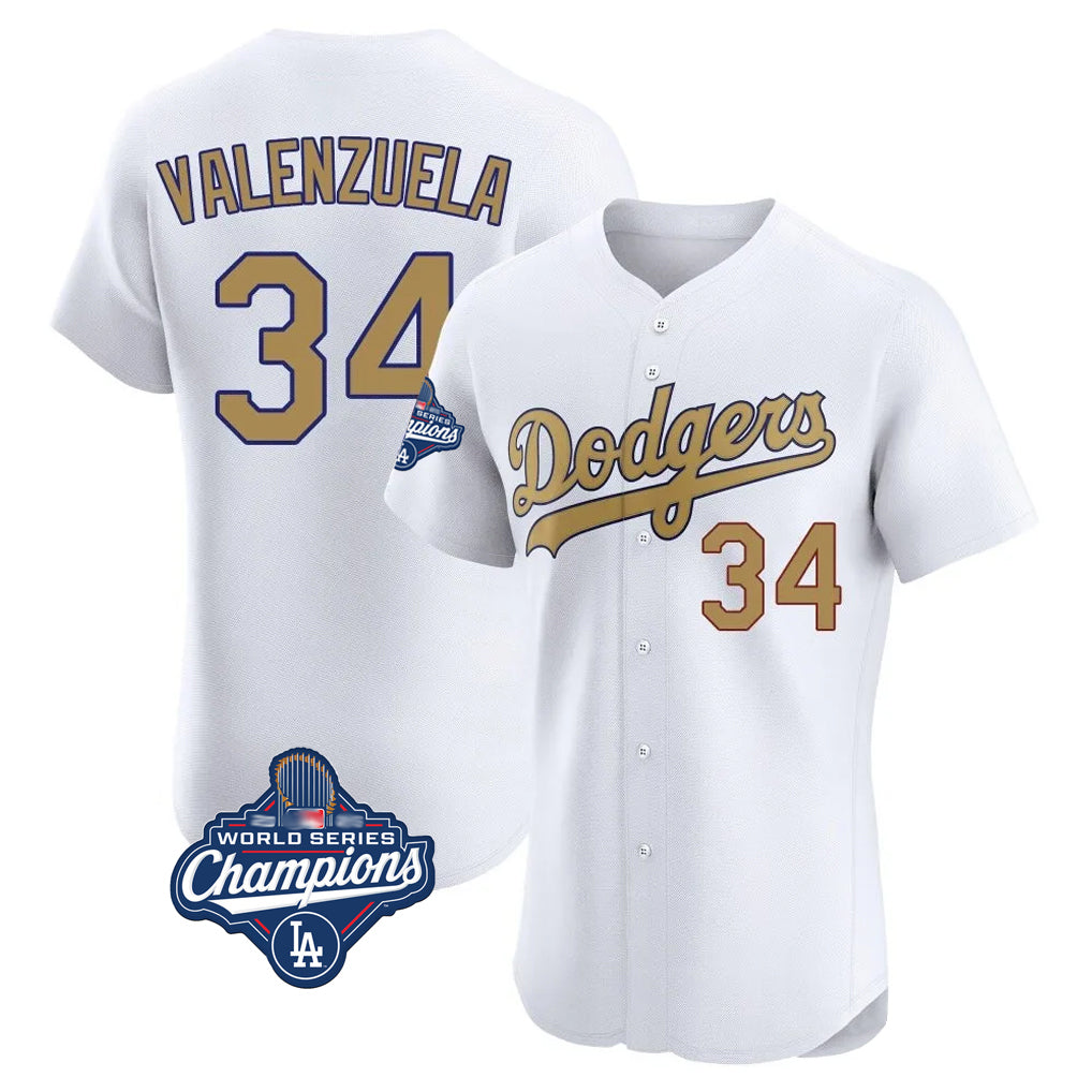 Kooe LA.Dodgers #34 Fernando Valenzuela Player Gold World Series Meet Limited Elite Home Stitched Jerseys