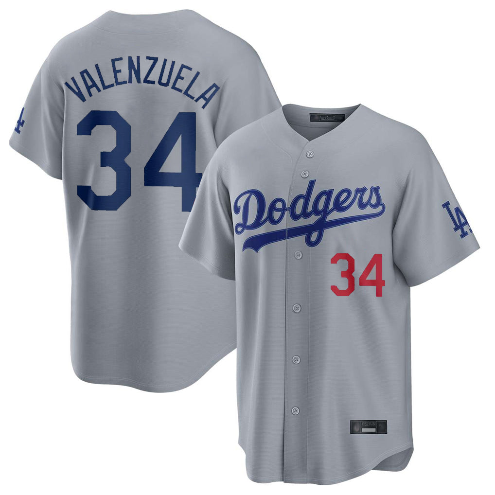 Kooe LA.Dodgers #34 Fernando Valenzuela Player Gray Game Home Stitched Jerseys