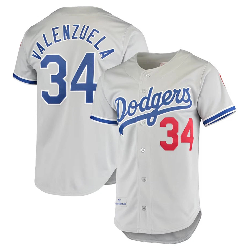 Kooe LA.Dodgers #34 Fernando Valenzuela Player Gray Throwback 1981 Stitched Jerseys