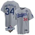 Kooe LA.Dodgers #34 Fernando Valenzuela Player Gray World Series Game Home Stitched Jerseys