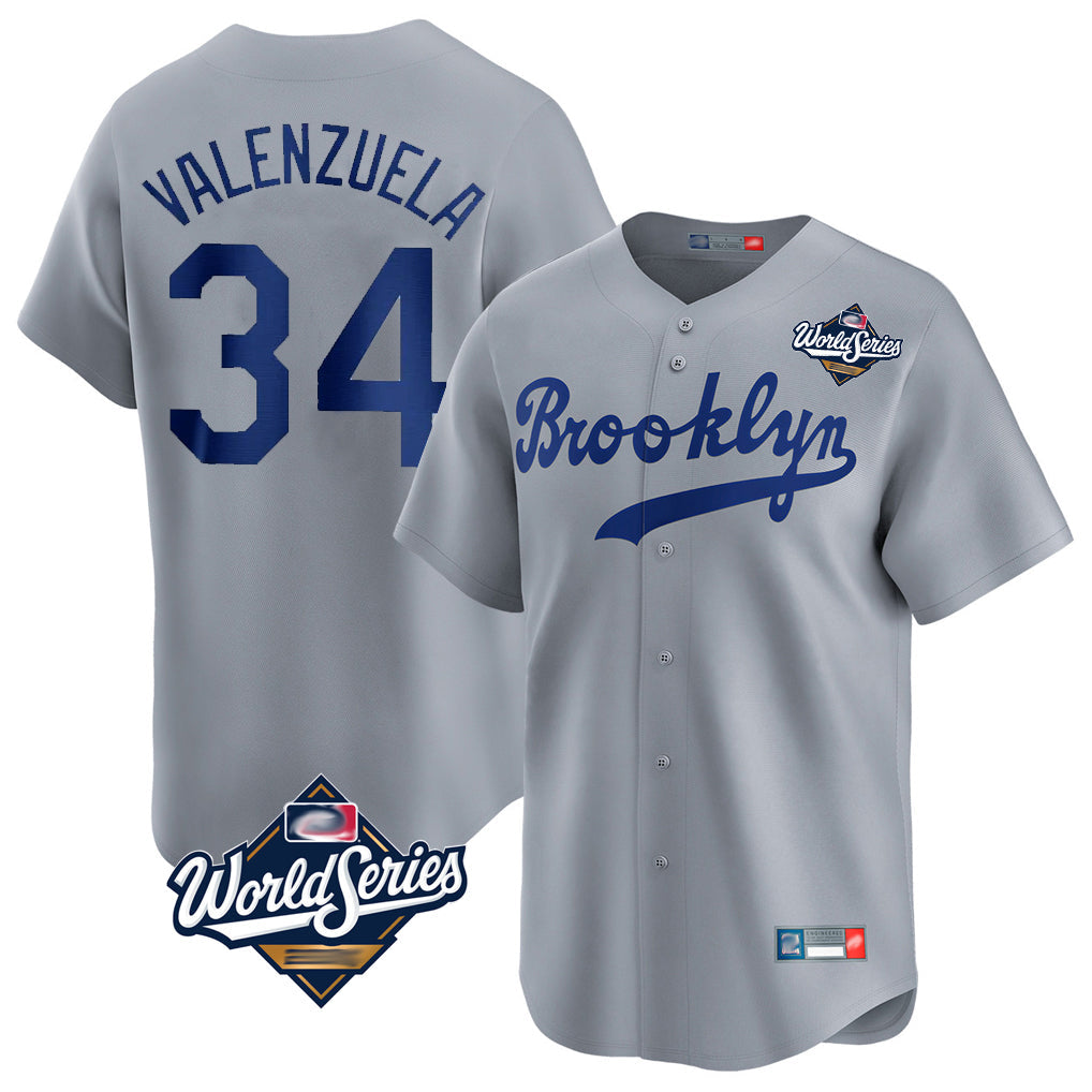 Kooe LA.Dodgers #34 Fernando Valenzuela Player Gray World Series Game Limited Home Stitched Jerseys