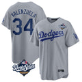 Kooe LA.Dodgers #34 Fernando Valenzuela Player Gray World Series Game Stitched Jerseys