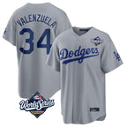 Kooe LA.Dodgers #34 Fernando Valenzuela Player Gray World Series Game Stitched Jerseys