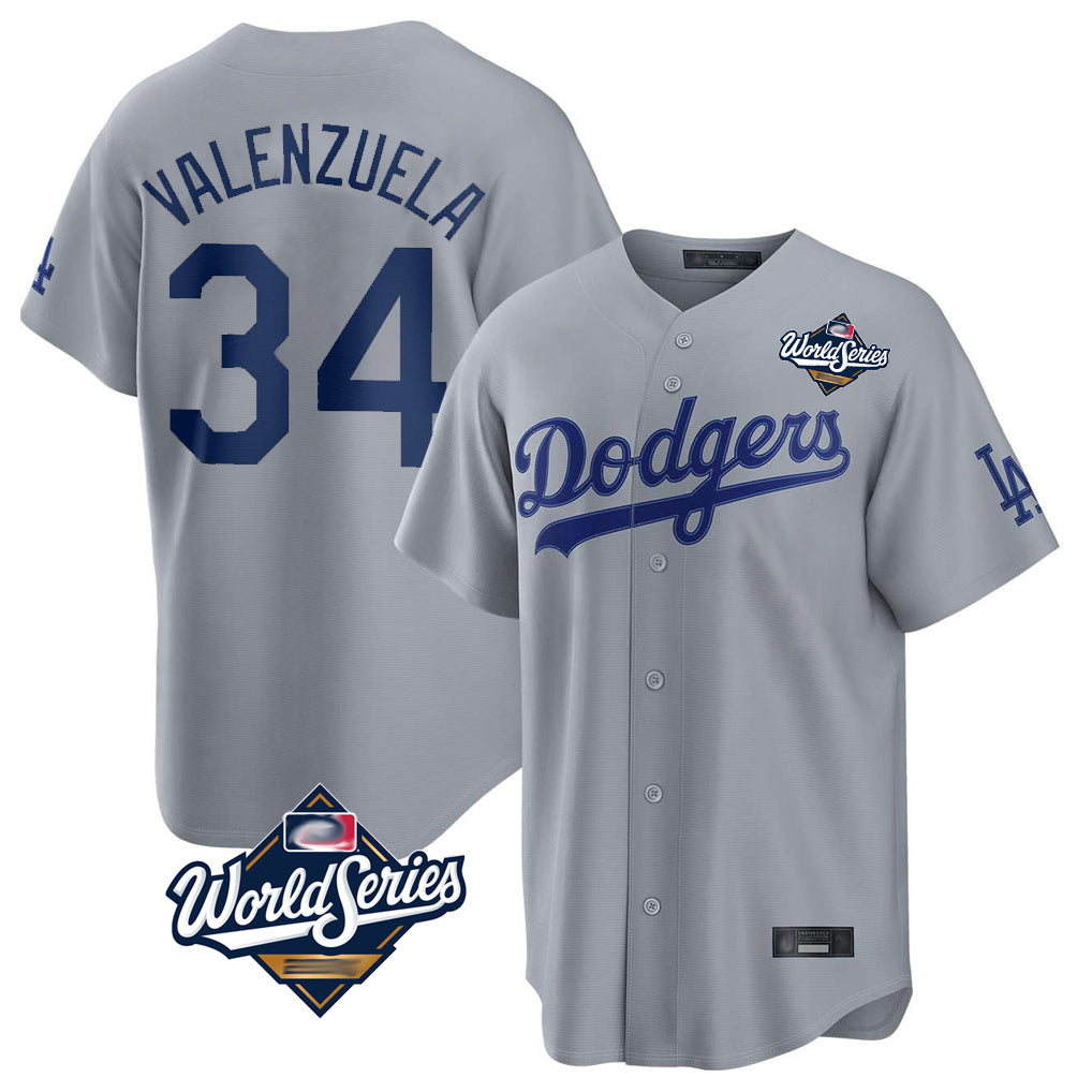 Kooe LA.Dodgers #34 Fernando Valenzuela Player Gray World Series Game Stitched Jerseys