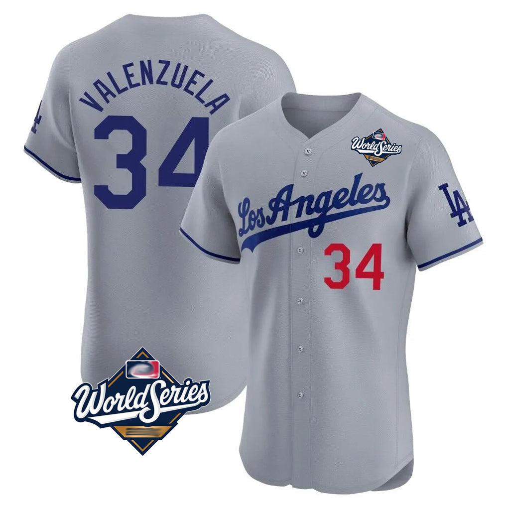 Kooe LA.Dodgers #34 Fernando Valenzuela Player Gray World Series Limited Elite Home Stitched Jerseys
