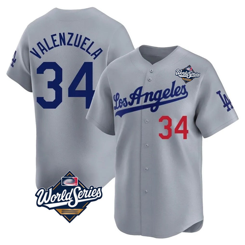 Kooe LA.Dodgers #34 Fernando Valenzuela Player Gray World Series Limited Home Stitched Jerseys