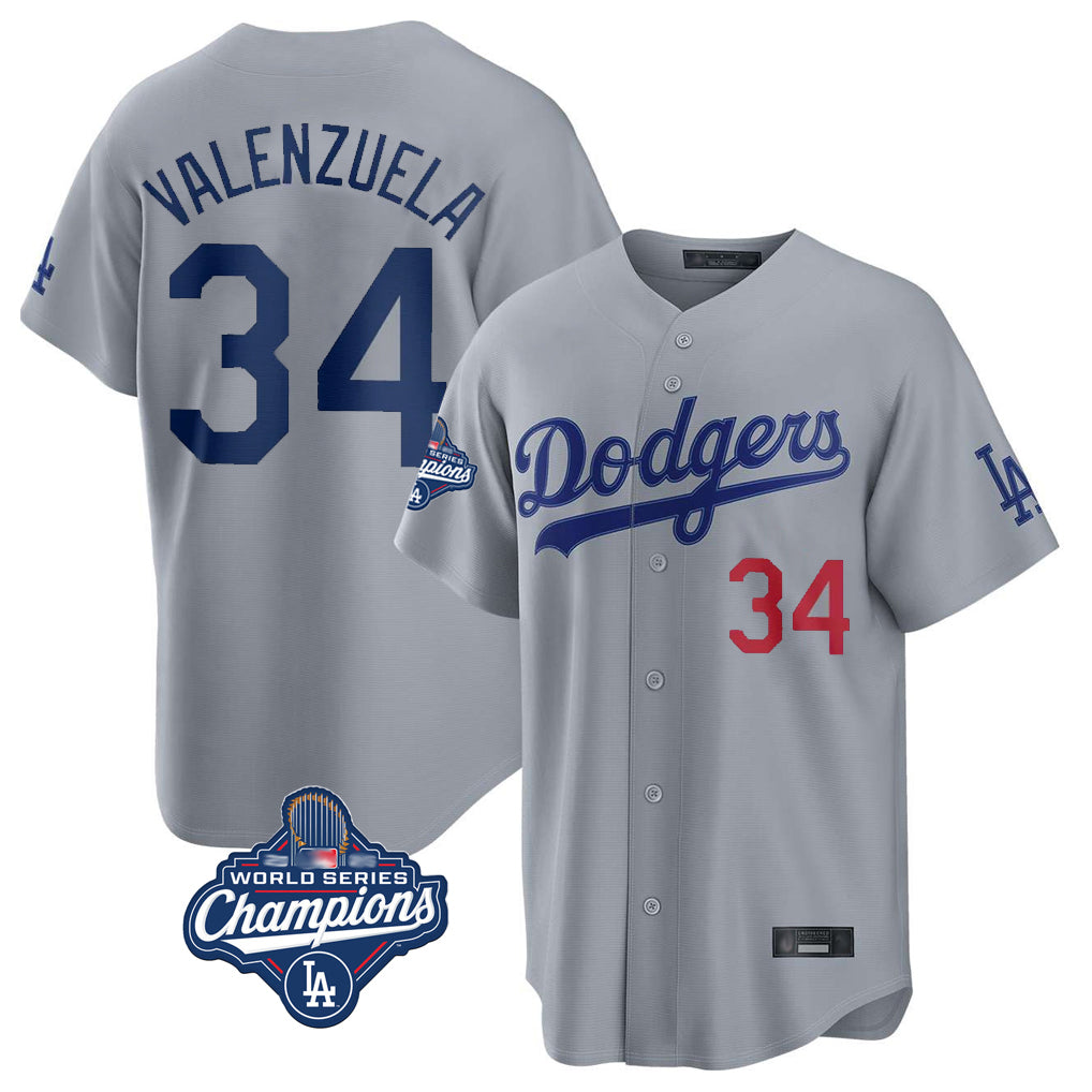 Kooe LA.Dodgers #34 Fernando Valenzuela Player Gray World Series Meet Game Home Stitched Jerseys