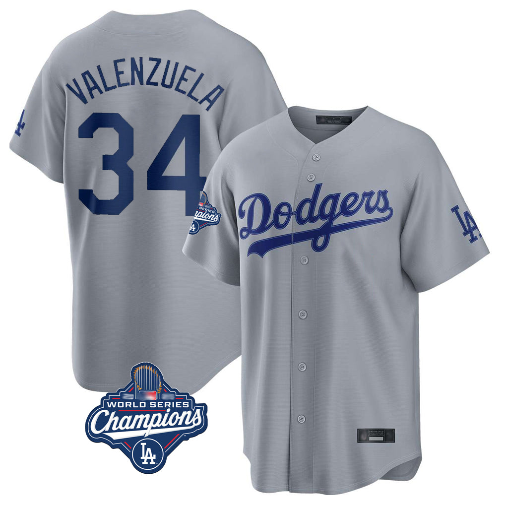 Kooe LA.Dodgers #34 Fernando Valenzuela Player Gray World Series Meet Game Stitched Jerseys