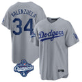 Kooe LA.Dodgers #34 Fernando Valenzuela Player Gray World Series Meet Game Stitched Jerseys
