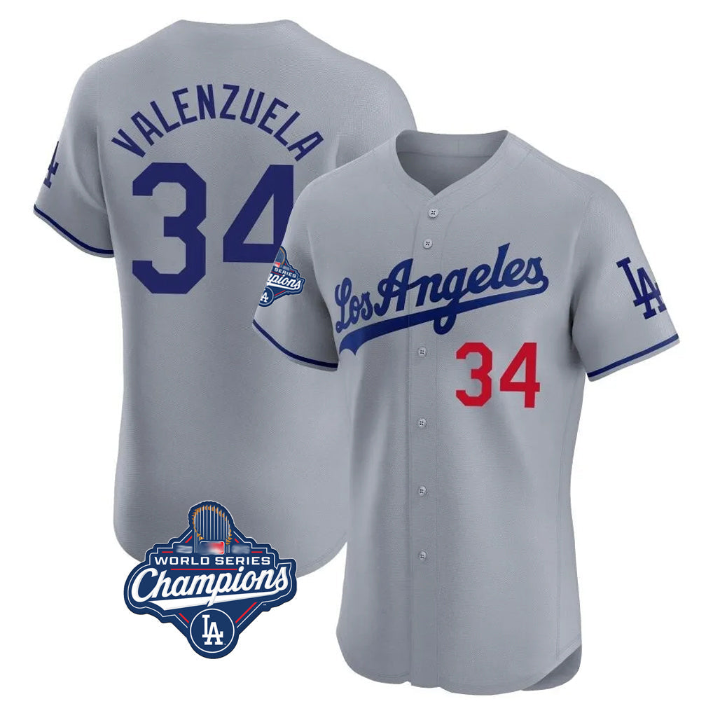 Kooe LA.Dodgers #34 Fernando Valenzuela Player Gray World Series Meet Limited Elite Home Stitched Jerseys