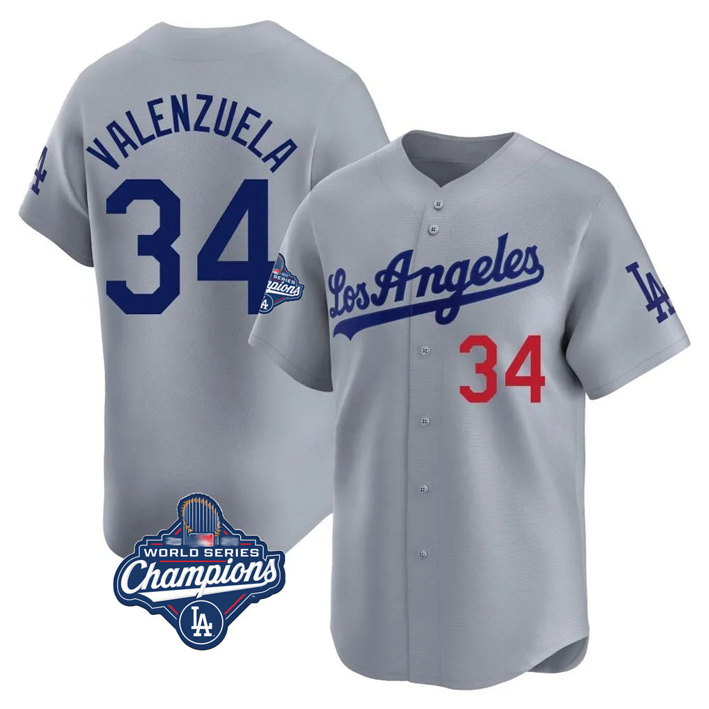 Kooe LA.Dodgers #34 Fernando Valenzuela Player Gray World Series Meet Limited Home Stitched Jerseys