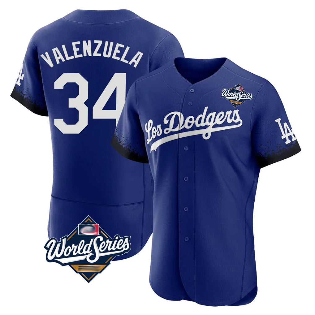 Kooe LA.Dodgers #34 Fernando Valenzuela Player Royal World Series City Connect Elite Home Stitched Jerseys