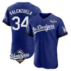 Kooe LA.Dodgers #34 Fernando Valenzuela Player Royal World Series City Connect Elite Home Stitched Jerseys