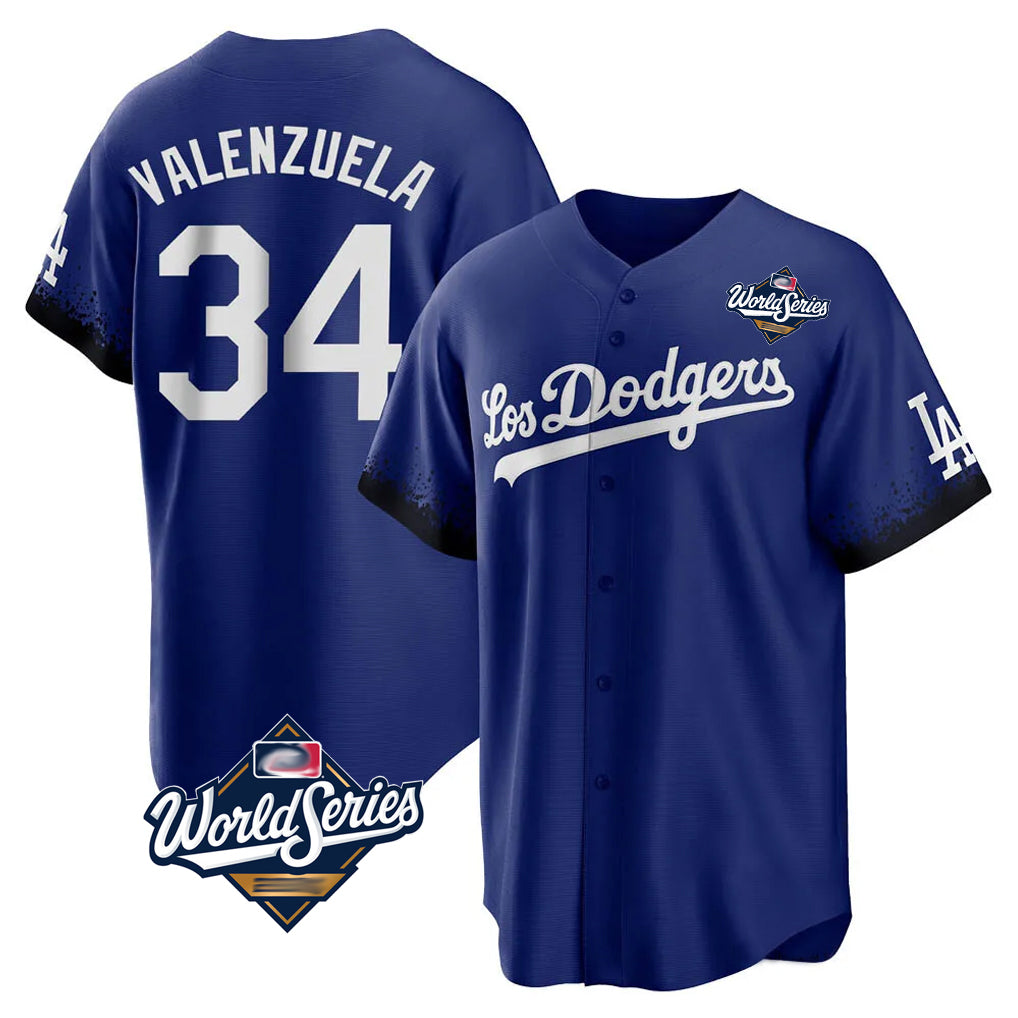 Kooe LA.Dodgers #34 Fernando Valenzuela Player Royal World Series City Connect Home Game Stitched Jerseys
