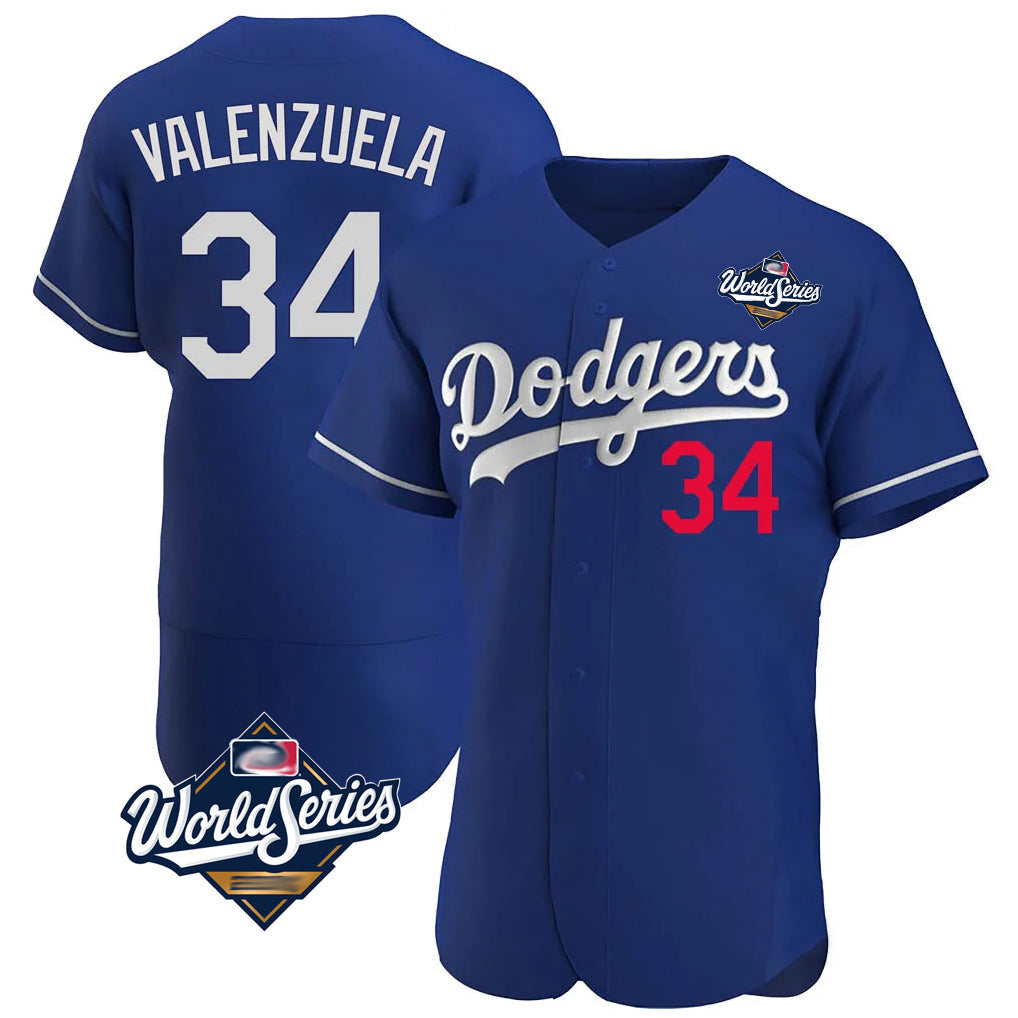 Kooe LA.Dodgers #34 Fernando Valenzuela Player Royal World Series Limited Elite Home Stitched Jerseys