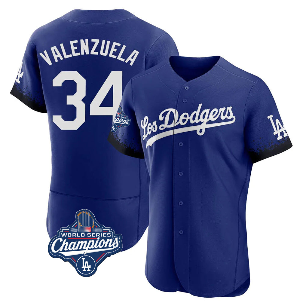 Kooe LA.Dodgers #34 Fernando Valenzuela Player Royal World Series Meet City Connect Elite Home Stitched Jerseys