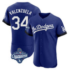 Kooe LA.Dodgers #34 Fernando Valenzuela Player Royal World Series Meet City Connect Elite Home Stitched Jerseys