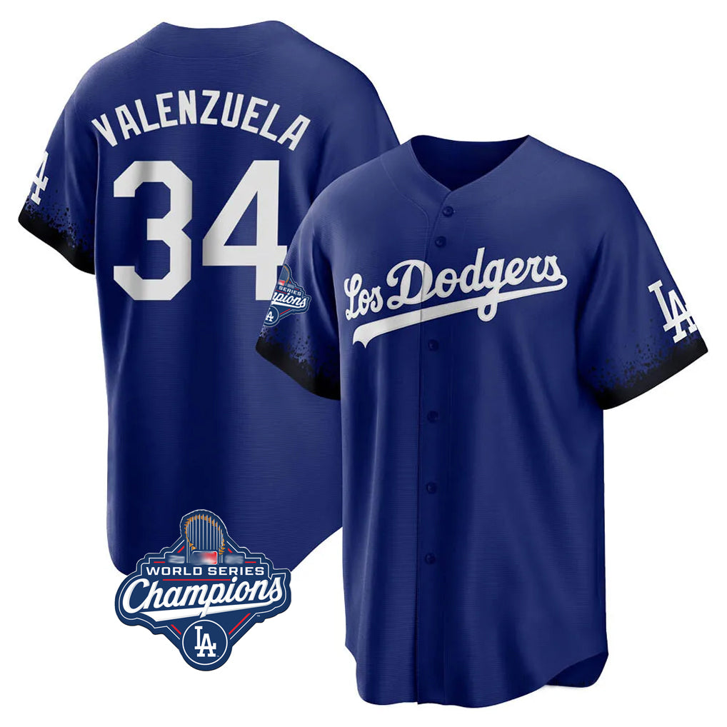 Kooe LA.Dodgers #34 Fernando Valenzuela Player Royal World Series Meet City Connect Home Game Stitched Jerseys