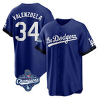 Kooe LA.Dodgers #34 Fernando Valenzuela Player Royal World Series Meet City Connect Home Game Stitched Jerseys