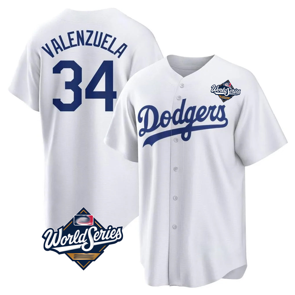 Kooe LA.Dodgers #34 Fernando Valenzuela Player White World Series Game Home Stitched Jerseys