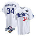 Kooe LA.Dodgers #34 Fernando Valenzuela Player White World Series Home Game Stitched Jerseys