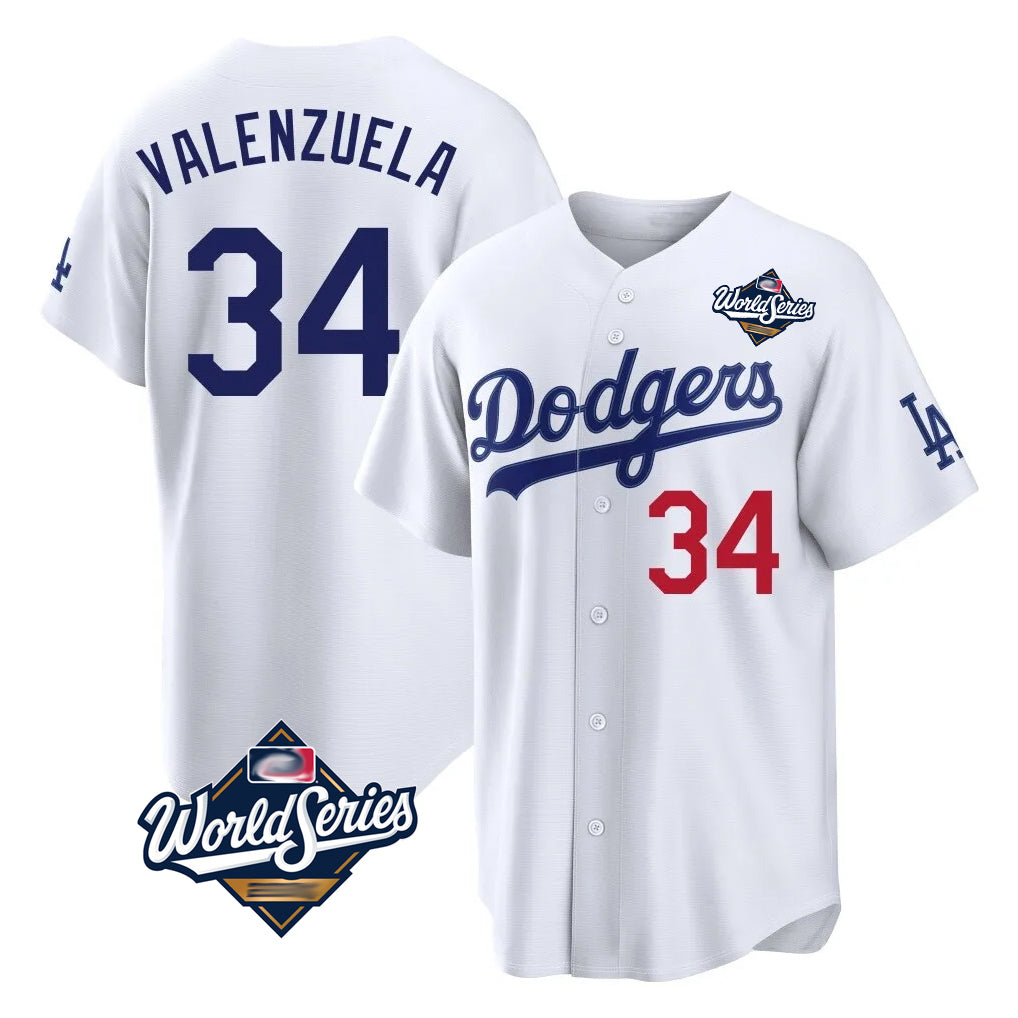 Kooe LA.Dodgers #34 Fernando Valenzuela Player White World Series Home Game Stitched Jerseys