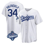 Kooe LA.Dodgers #34 Fernando Valenzuela Player White World Series Meet Game Home Stitched Jerseys