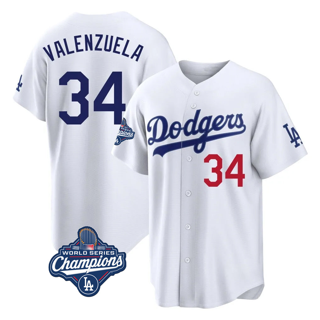 Kooe LA.Dodgers #34 Fernando Valenzuela Player White World Series Meet Home Game Stitched Jerseys