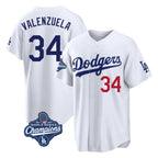 Kooe LA.Dodgers #34 Fernando Valenzuela Player White World Series Meet Home Game Stitched Jerseys