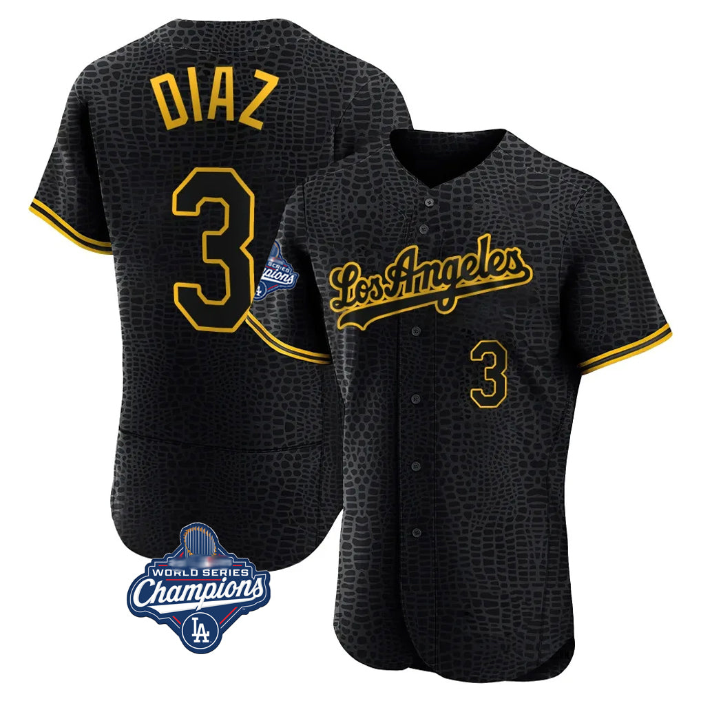 Kooe LA.Dodgers #3 Edwin D¨ªaz Player Black World Series Meet Snake Skin City Limited Elite Home Stitched Jerseys