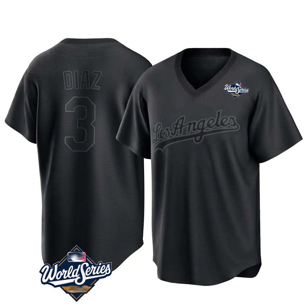 Kooe LA.Dodgers #3 Edwin D¨ªaz Player Black World Series Pitch Fashion T-shirt Stitched Jerseys