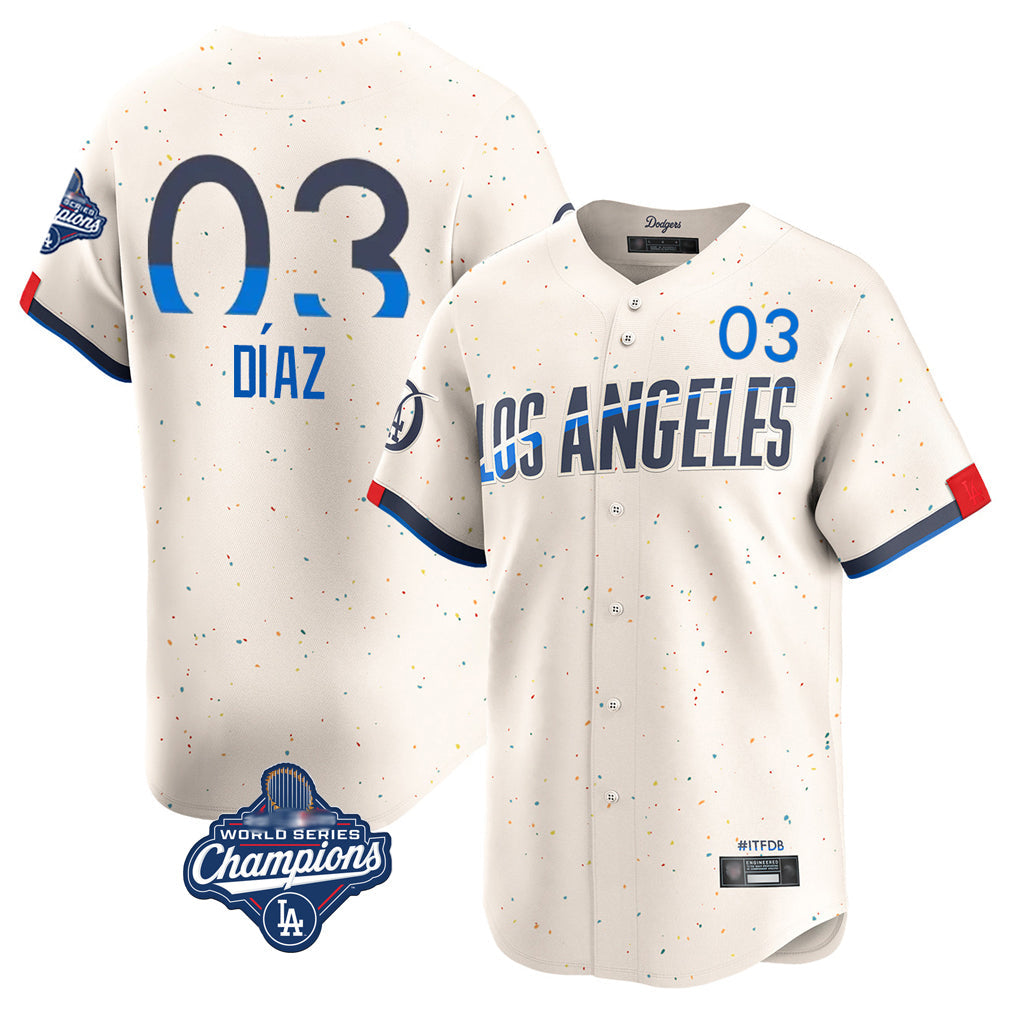 Kooe LA.Dodgers #3 Edwin D¨ªaz Player Cream World Series Meet City Connect Limited Home Stitched Jerseys