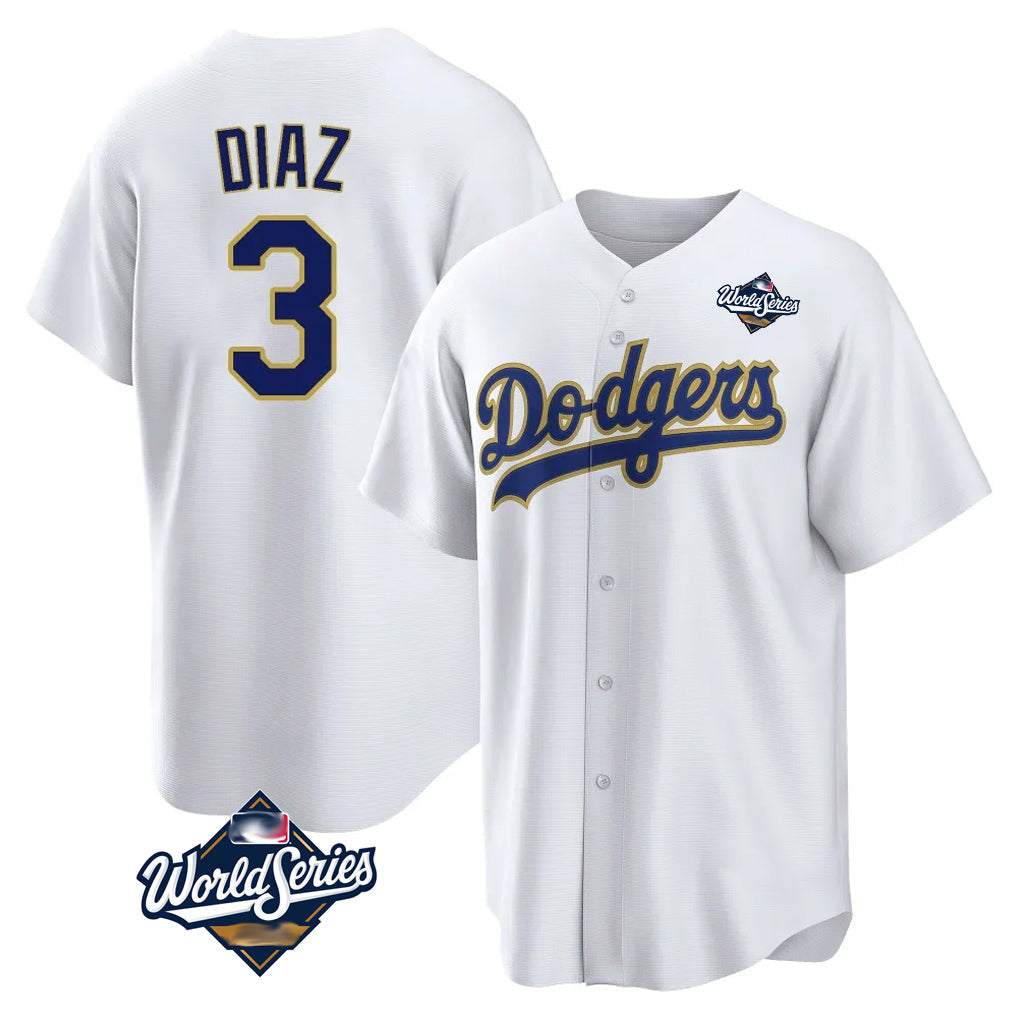 Kooe LA.Dodgers #3 Edwin D¨ªaz Player Gold White World Series 2026 Collection Stadium Game Stitched Jerseys