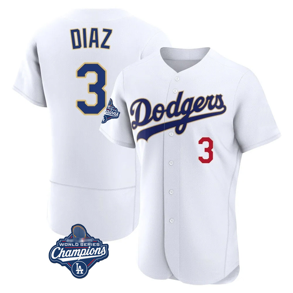 Kooe LA.Dodgers #3 Edwin D¨ªaz Player Gold White World Series Meet 2026 Collection Stadium Limited Elite Stitched Jerseys