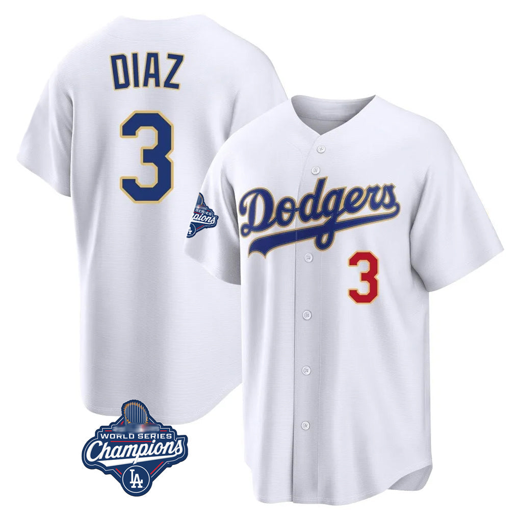 Kooe LA.Dodgers #3 Edwin D¨ªaz Player Gold White World Series Meet 2026 Collection Stadium Limited Stitched Jerseys