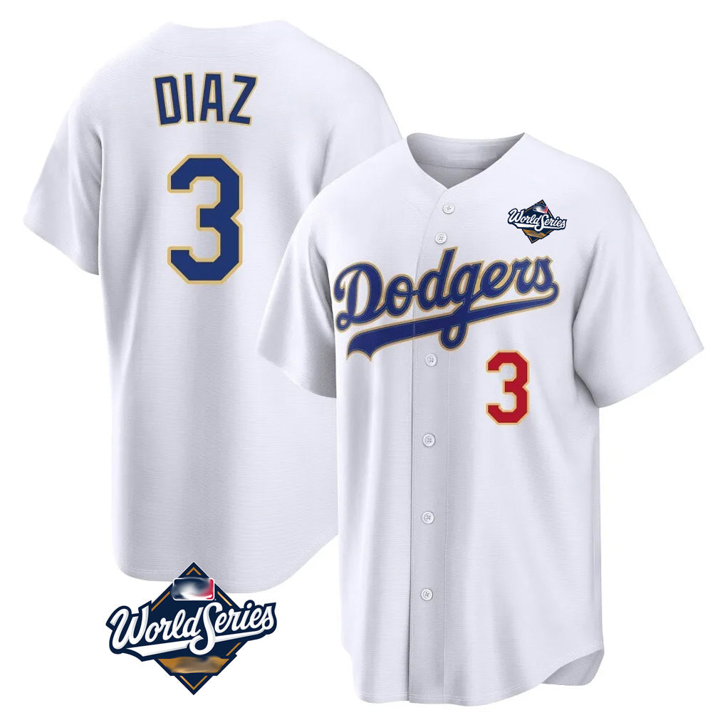 Kooe LA.Dodgers #3 Edwin D¨ªaz Player Gold White World Series World Series 2026 Collection Stadium Limited Stitched Jerseys