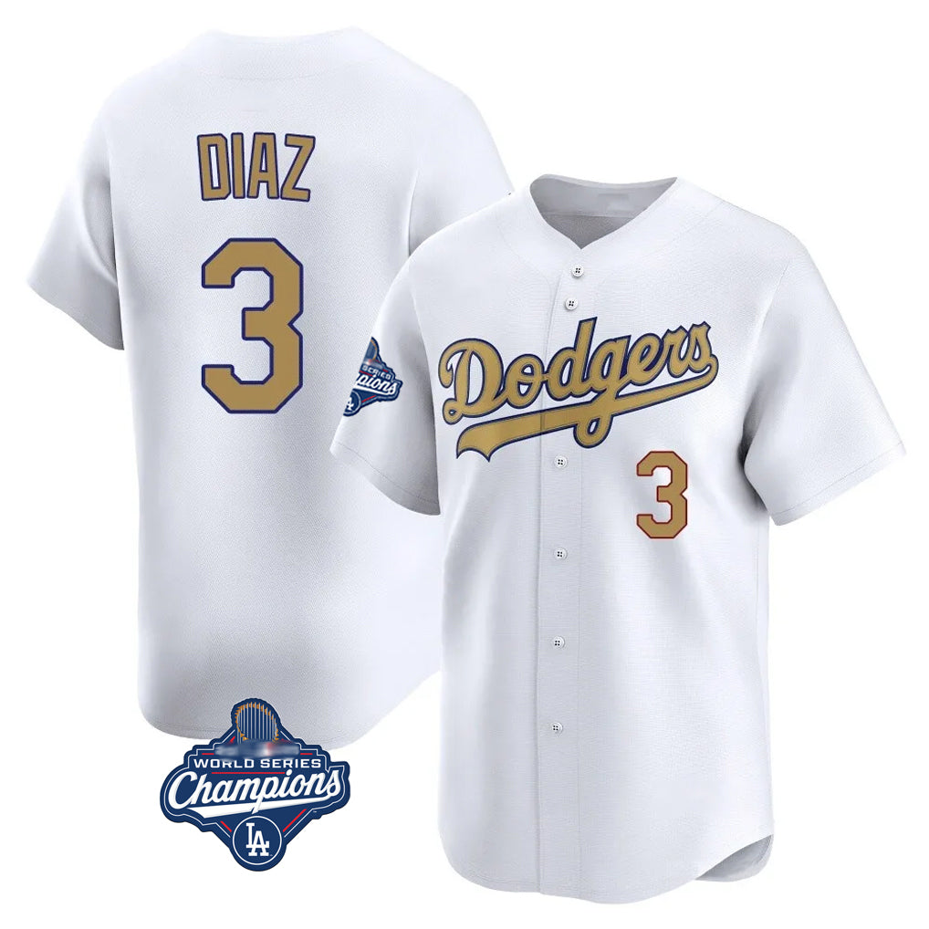 Kooe LA.Dodgers #3 Edwin D¨ªaz Player Gold World Series Meet Collection Limited Home Stitched Jerseys
