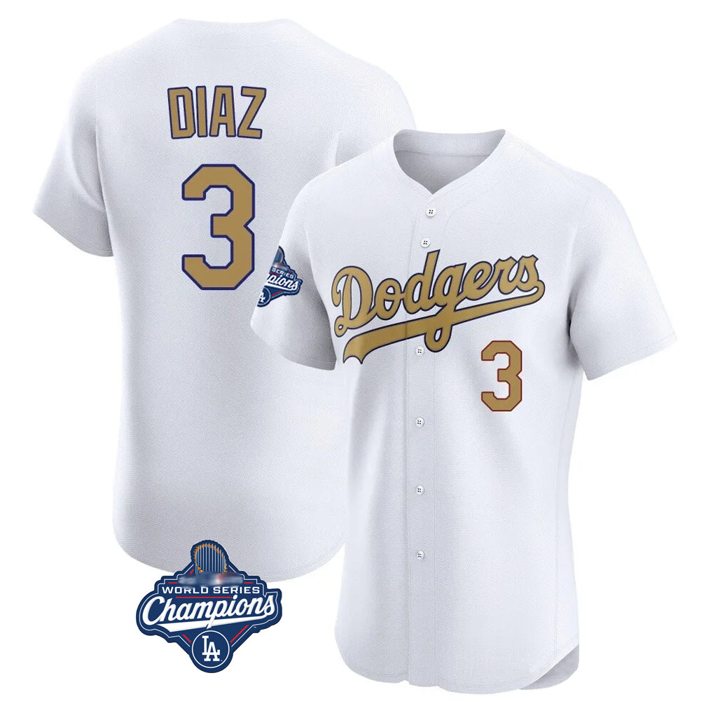 Kooe LA.Dodgers #3 Edwin D¨ªaz Player Gold World Series Meet Limited Elite Home Stitched Jerseys