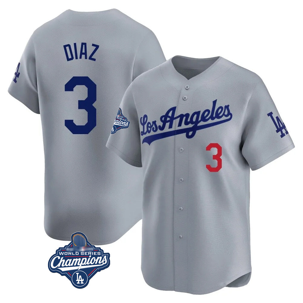 Kooe LA.Dodgers #3 Edwin D¨ªaz Player Gray World Series Meet Limited Home Stitched Jerseys
