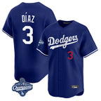Kooe LA.Dodgers #3 Edwin D¨ªaz Player Royal World Series Meet Limited Home Stitched Jerseys
