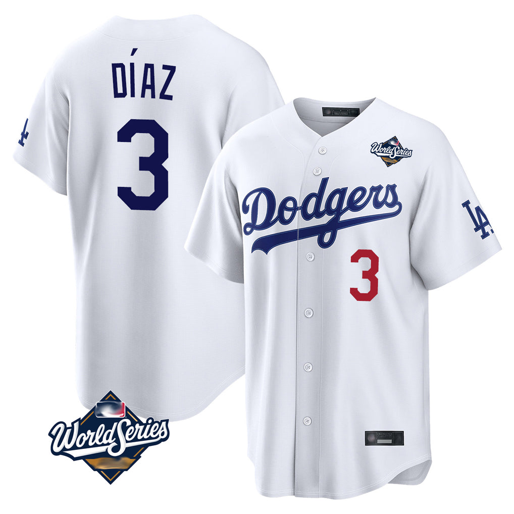 Kooe LA.Dodgers #3 Edwin D¨ªaz Player White World Series Home Game Stitched Jerseys