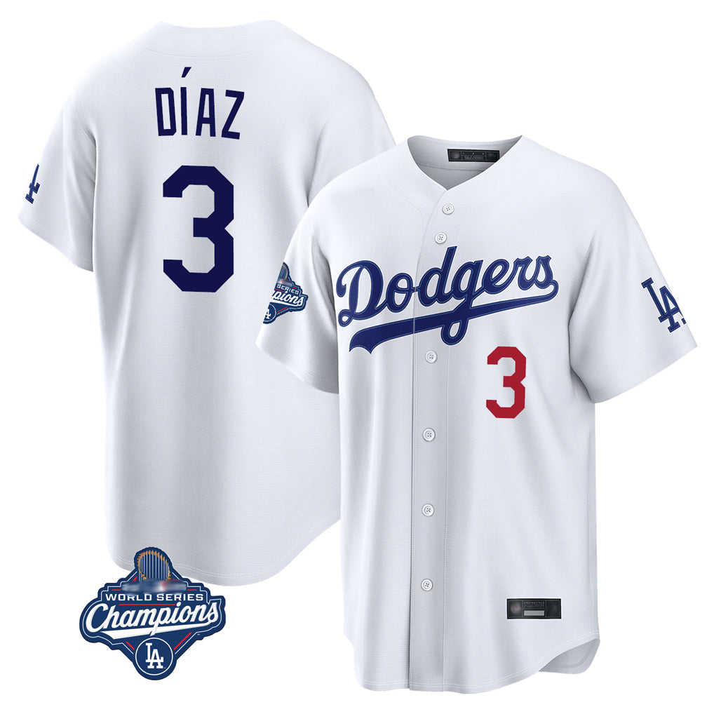 Kooe LA.Dodgers #3 Edwin D¨ªaz Player White World Series Meet Home Game Stitched Jerseys