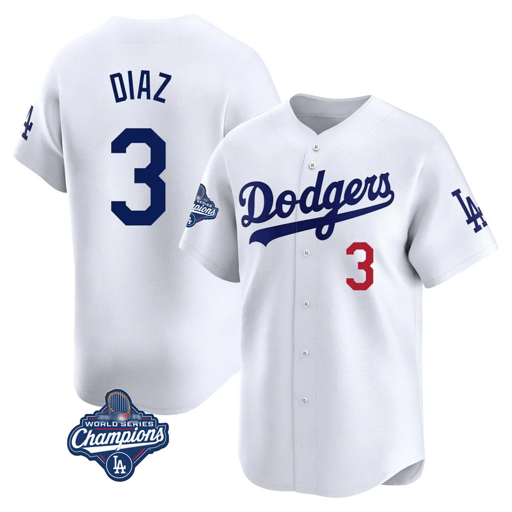 Kooe LA.Dodgers #3 Edwin D¨ªaz Player White World Series Meet Limited Home Stitched Jerseys