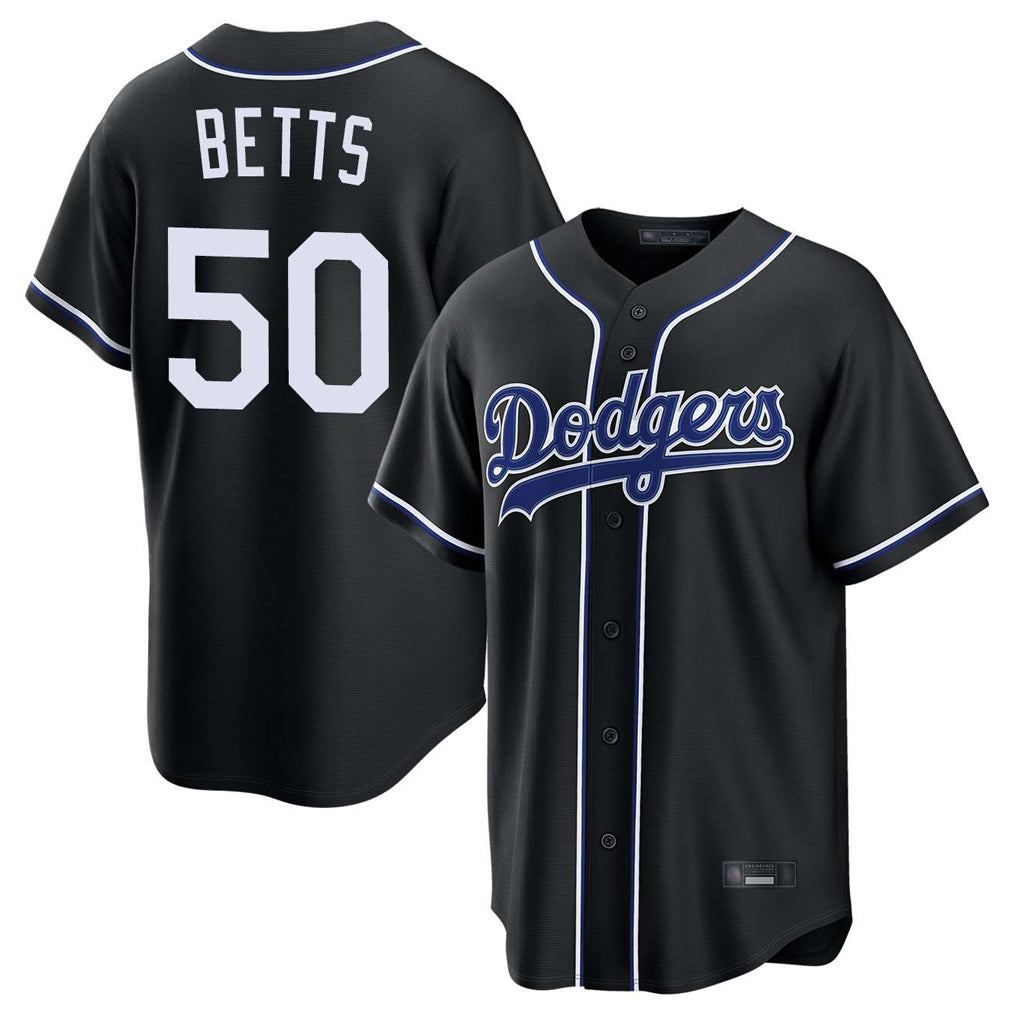 Kooe LA.Dodgers #50 Mookie Betts Player Black Carbon Limited Home Stitched Jerseys
