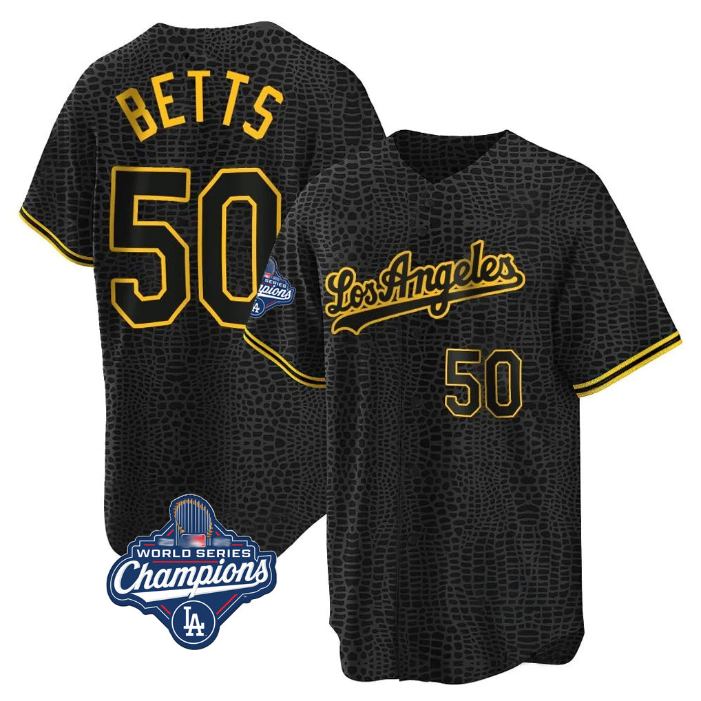 Kooe LA.Dodgers #50 Mookie Betts Player Black Gold World Series Meet Limited Home Stitched Jerseys