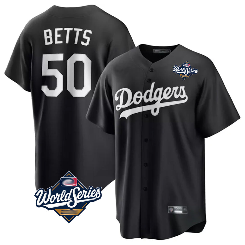 Kooe LA.Dodgers #50 Mookie Betts Player Black World Series Carbon Limited Game Stitched Jerseys