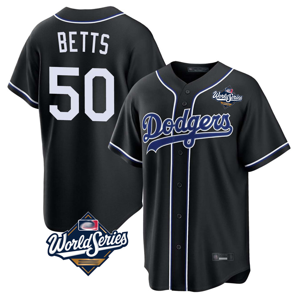 Kooe LA.Dodgers #50 Mookie Betts Player Black World Series Carbon Limited Home Stitched Jerseys