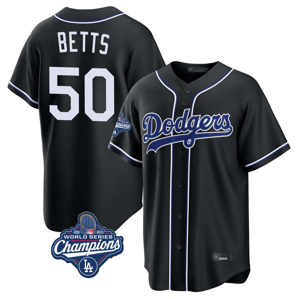Kooe LA.Dodgers #50 Mookie Betts Player Black World Series Meet Carbon Limited Home Stitched Jerseys