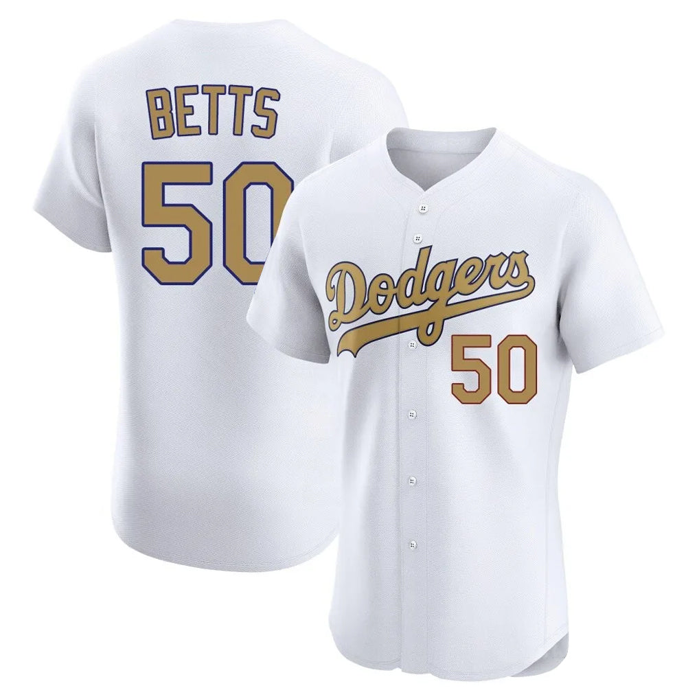 Kooe LA.Dodgers #50 Mookie Betts Player Gold Limited Elite Home Stitched Jerseys