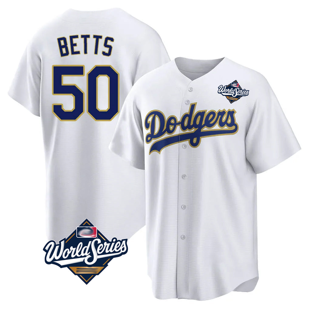 Kooe LA.Dodgers #50 Mookie Betts Player Gold White World Series 2026 Collection Stadium Game Stitched Jerseys